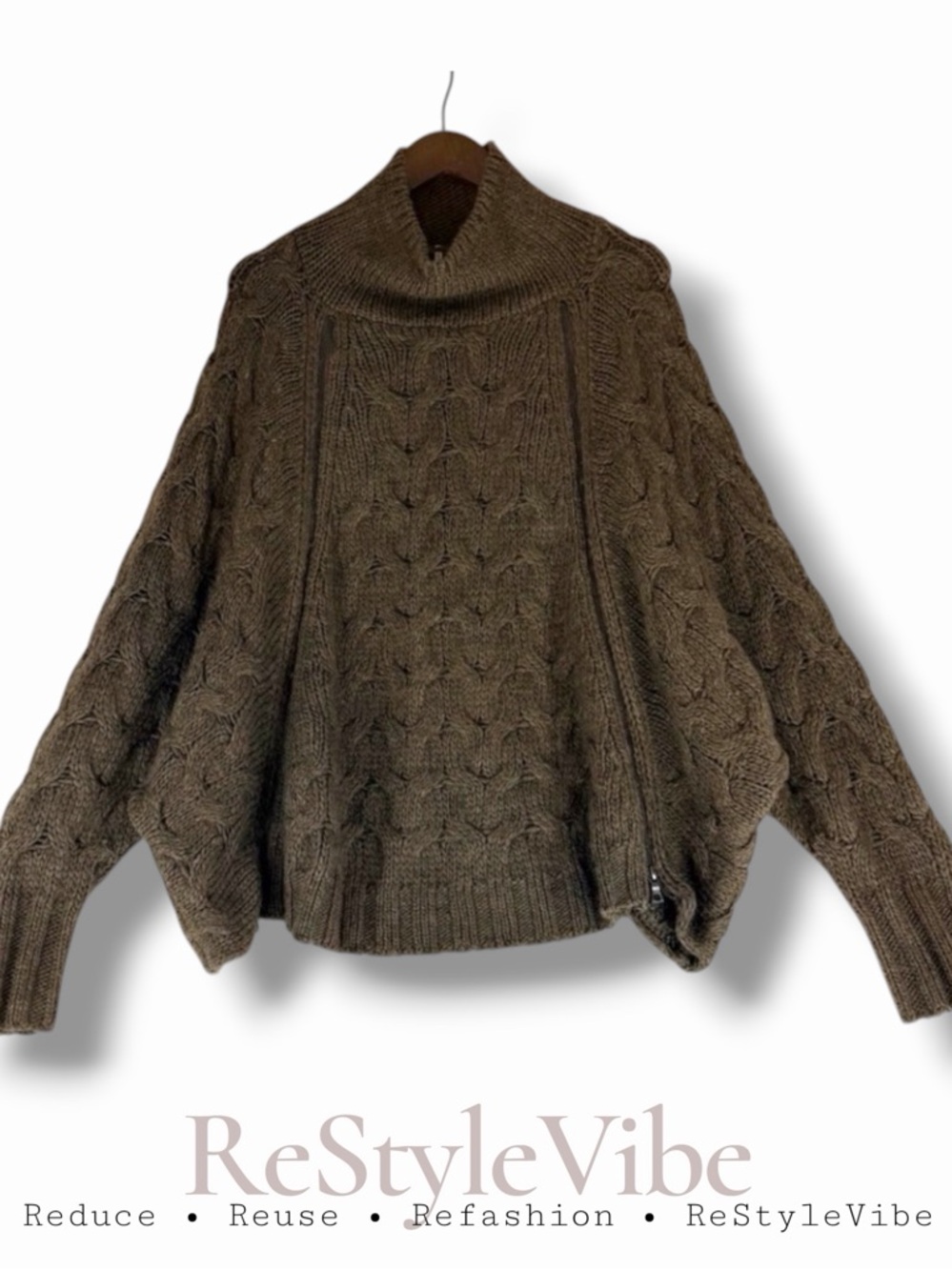 FREE PEOPLE Women’s Size M Sweater Cable Knit Oversized Zipper Wool Alpaca Blend